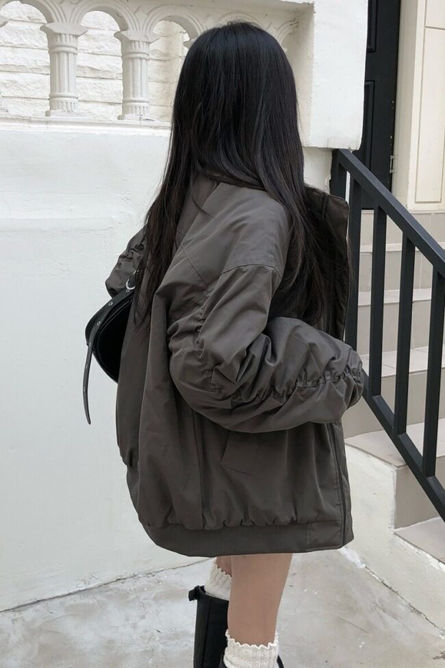The Zoe Minimalist Stand Up Collar Pilot Sleeve Pleated Cotton Padded Jacket Detail – La Rose Couture Coats & Jackets