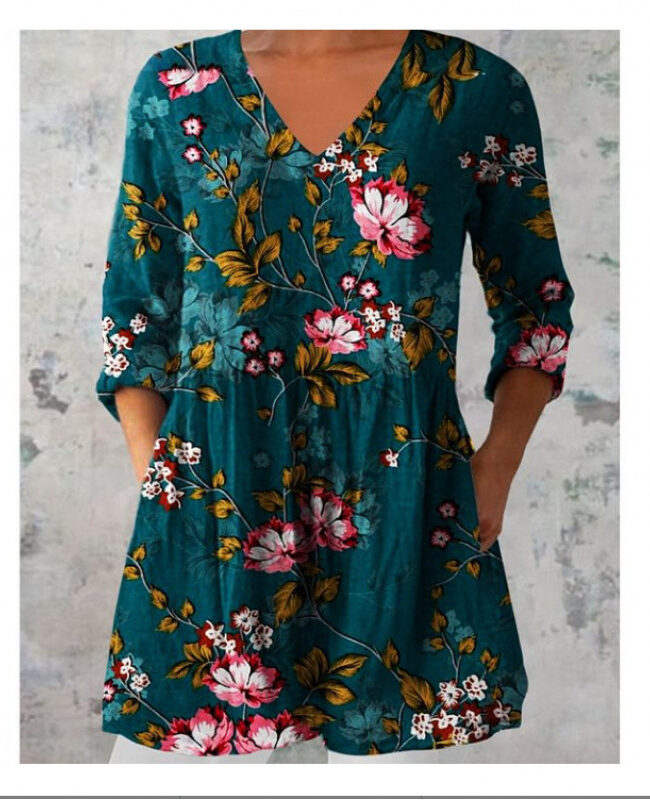 The Adele V Neck Loose Print Dress Detail – La Rose Couture Dresses & Gowns