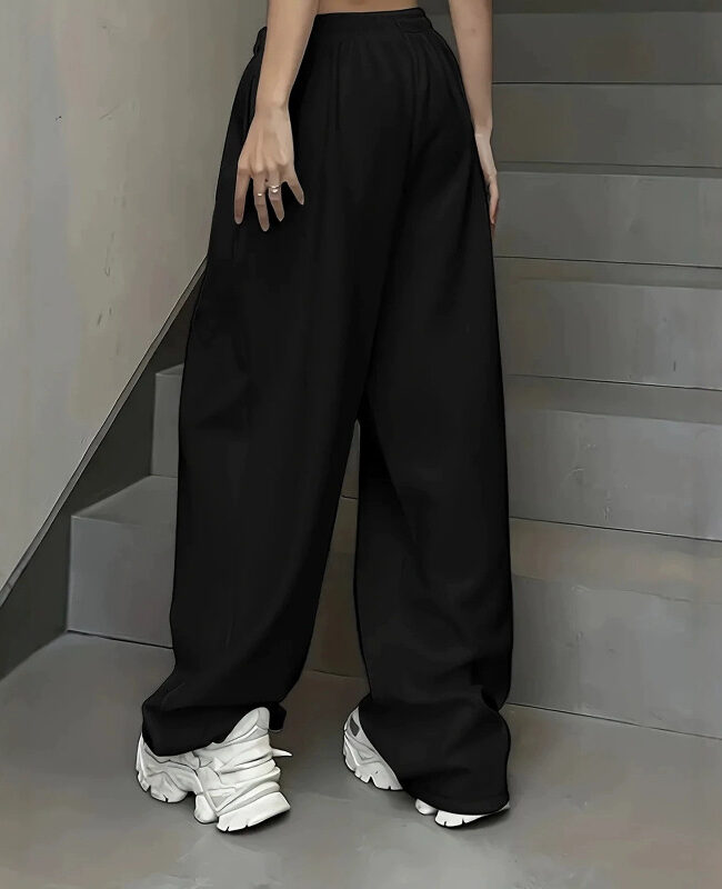 The Magali Letter Print Fleece Lined High Waist Wide Leg Casual Pants Detail – La Rose Couture Trousers & Skirts