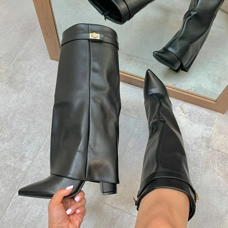 Women Pointed Toe Chunky Heel Boots - Image 3