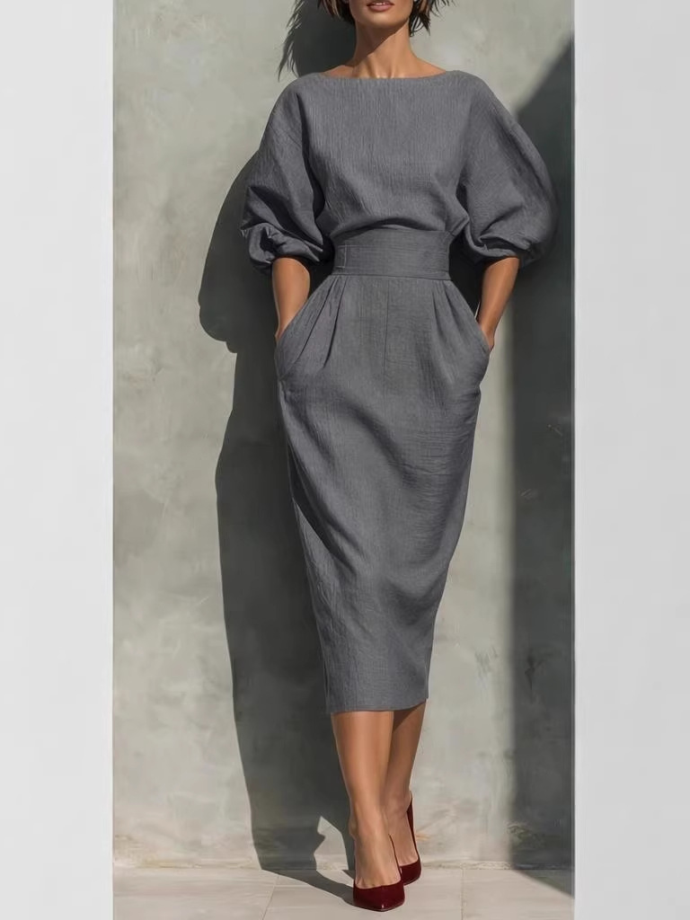 Elegant Boat Neck A Line Dress - Image 4