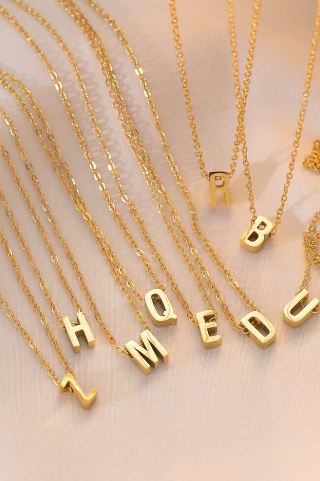The Florine 26 Letters Alphabet Pendant 18k Gold Plated Stainless Steel Clavicle Chain Necklace Detail – La Rose Couture Jewellery & Accessories