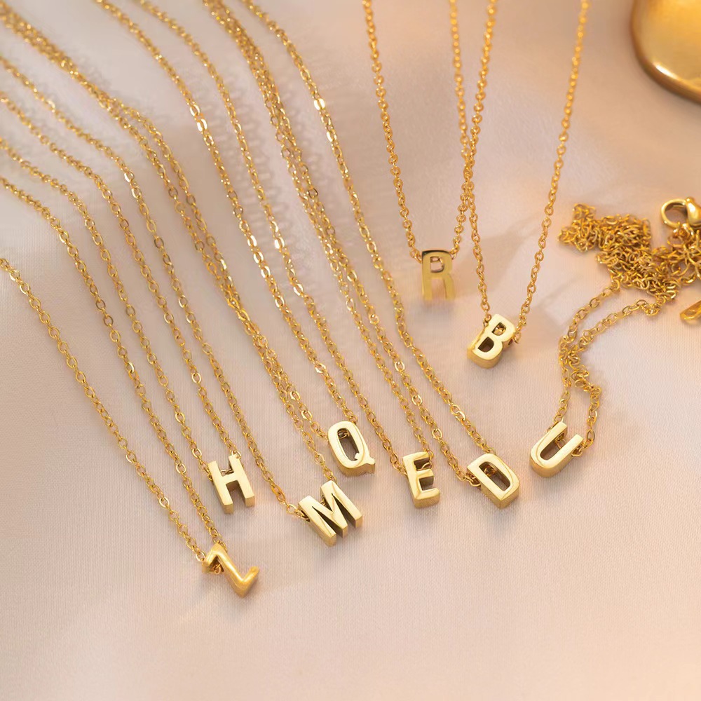 26 Letters Alphabet Pendant 18k Gold Plated Stainless Steel Clavicle Chain Necklace - Image 3