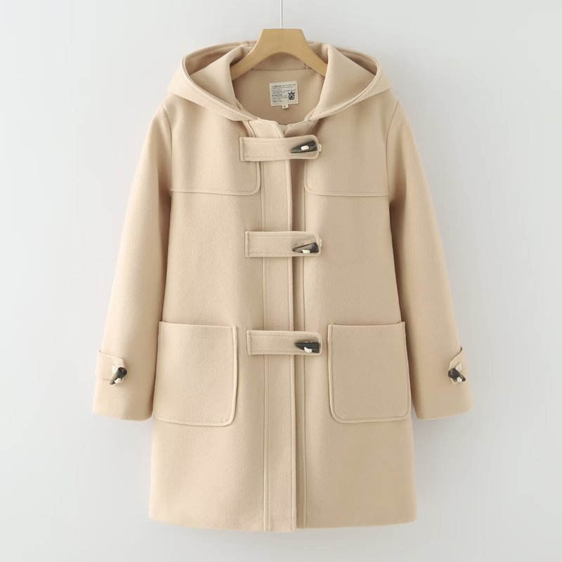 Women's Hooded Mid-Length Lapel Woolen Coat - Image 2