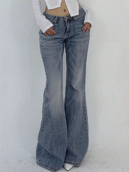 Vintage Blue Flared Denim Jeans for Women - Image 4