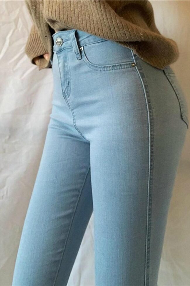 The Aurelia High Waisted Stretch Denim Pants Detail – La Rose Couture Trousers & Skirts
