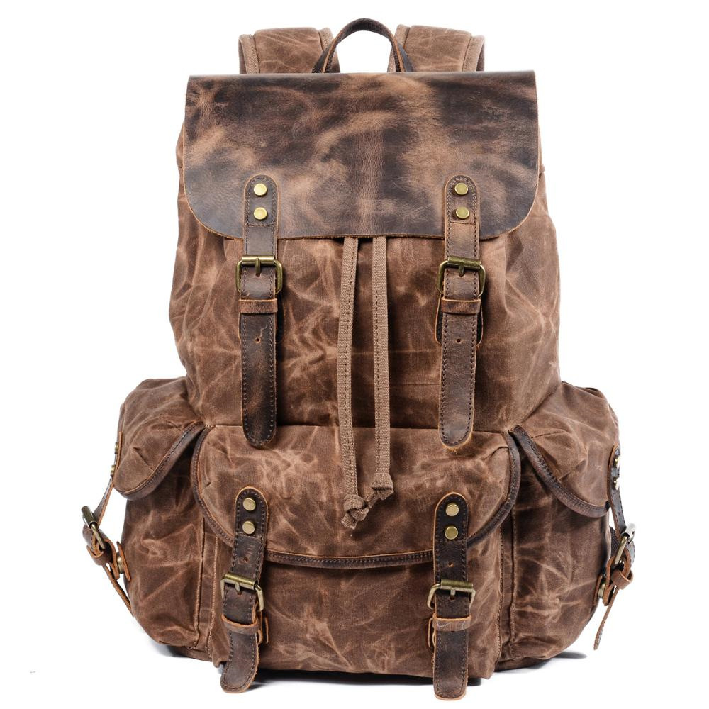 Casual European and American Student Vintage Oil Wax Canvas Backpack - Image 3