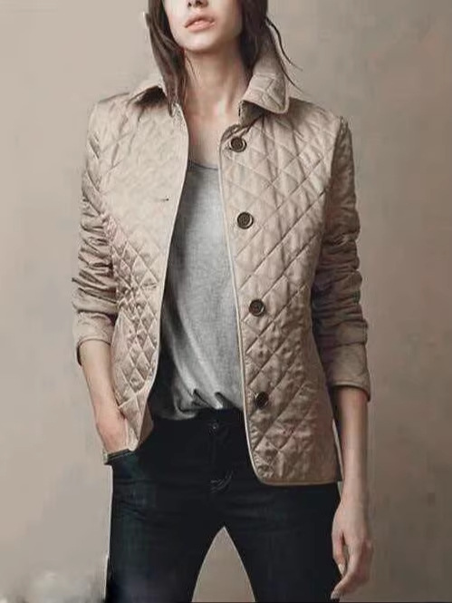 Slim Fit Quilted Jacket with Lapel Collar - Image 2