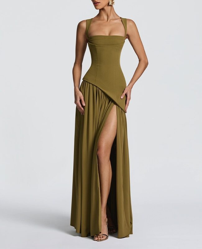The Prudence Elegant Backless Pleated Slit Dress Detail – La Rose Couture Dresses & Gowns