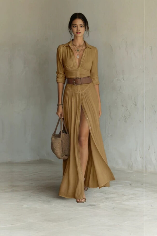 The Yvette Collared Shirt Dress with Belt Detail – La Rose Couture Dresses & Gowns