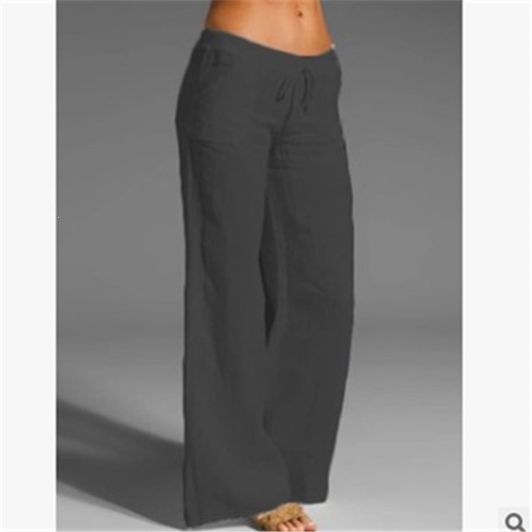 Womens High Waisted Wide Leg Pants Cotton Linen Casual Trousers - Image 2