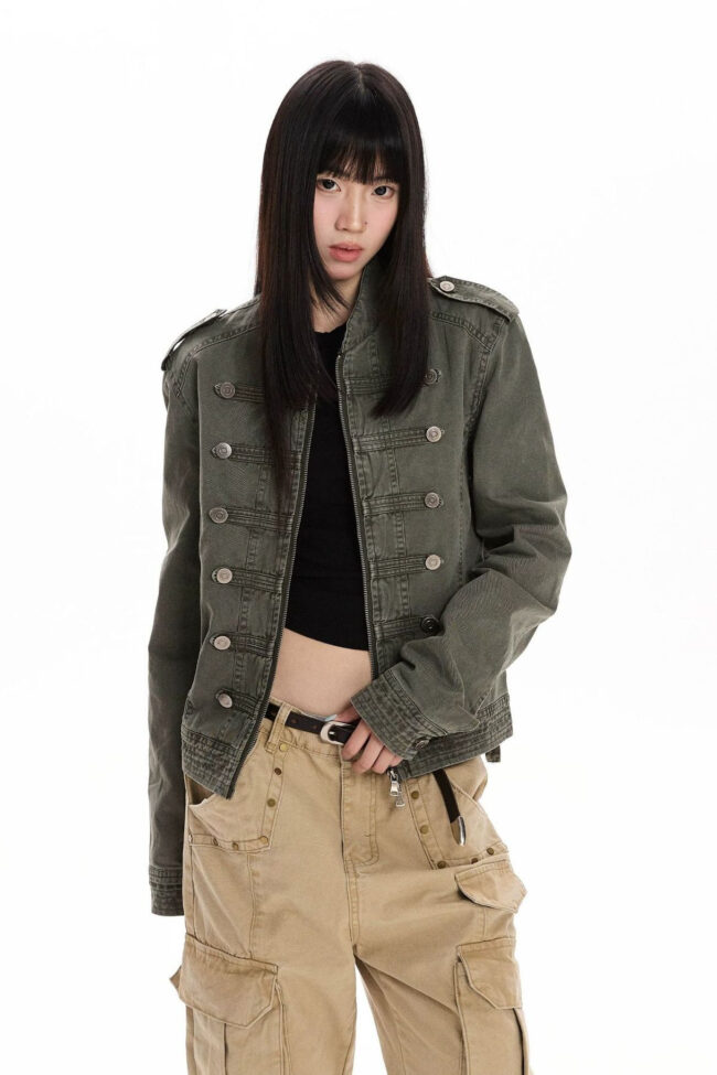 The Margot Vintage Palace Style Slim Fit Washed Denim Jacket Detail – La Rose Couture Coats & Jackets
