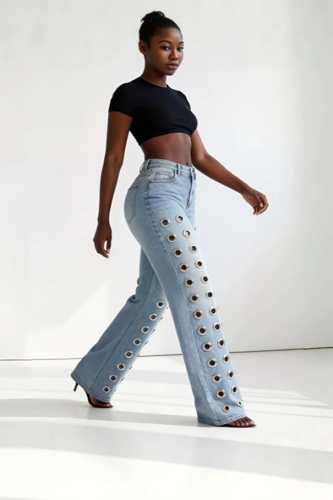 The Sixtine High Waist Straight Leg Jeans Detail – La Rose Couture Trousers & Skirts