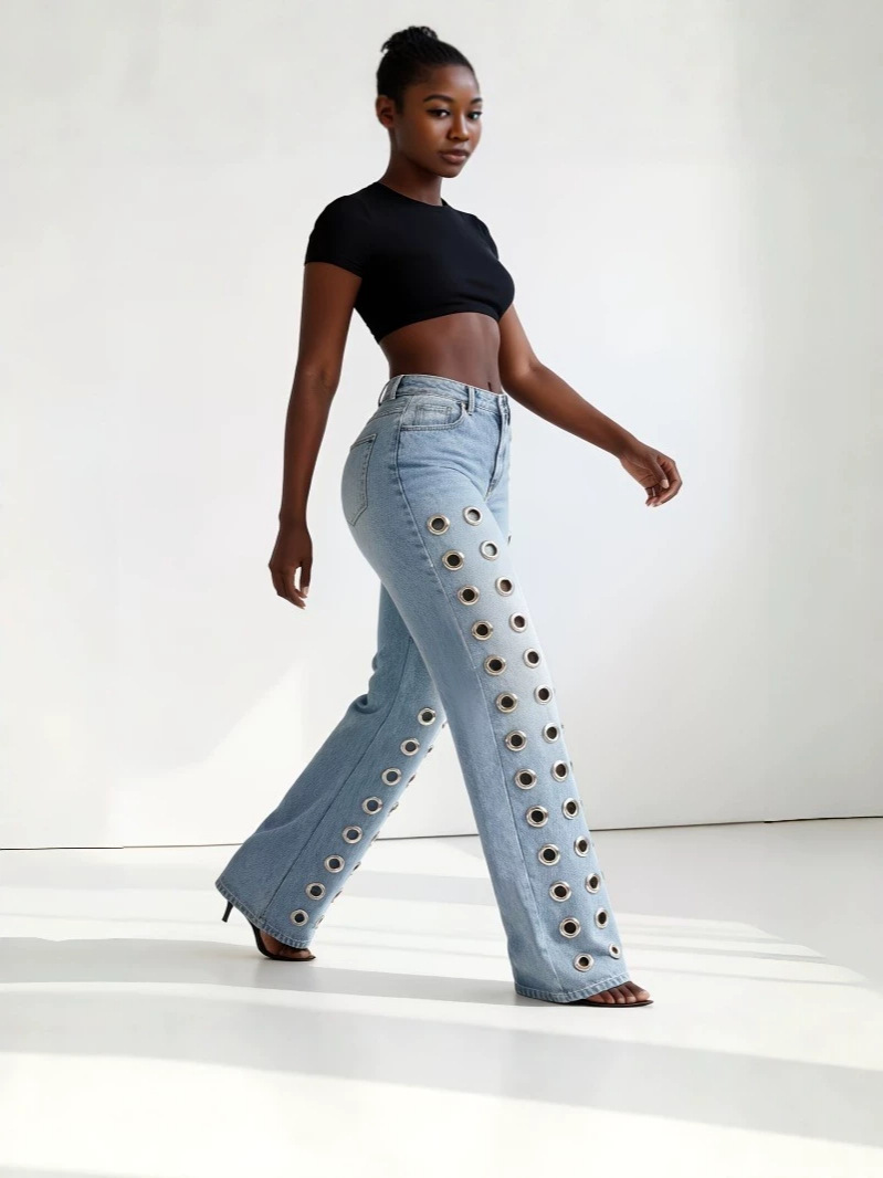 Womens High Waist Straight Leg Jeans - Image 4