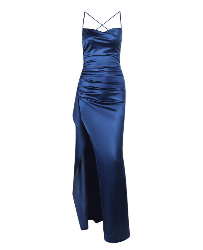 The Laure Elegant Satin Slit Gown Detail – La Rose Couture Dresses & Gowns