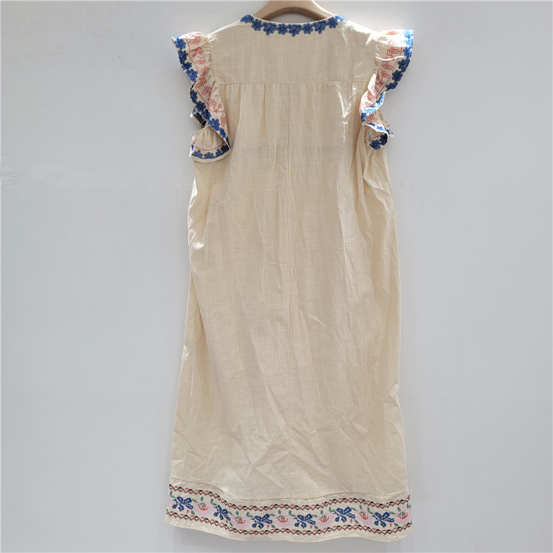 White Embroidered Puff Short Sleeve Dress for Women Summer Ethnic Style - Image 4