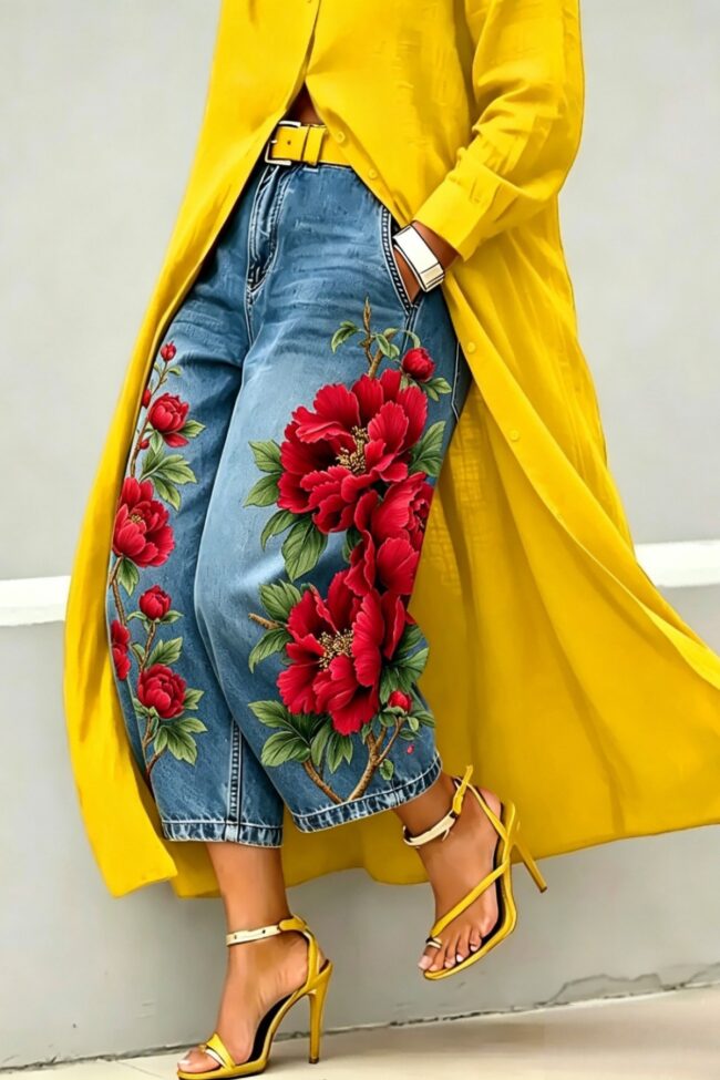 The Hermione Straight Leg Pants Mid Waist Wide Denim Cropped Detail – La Rose Couture Trousers & Skirts