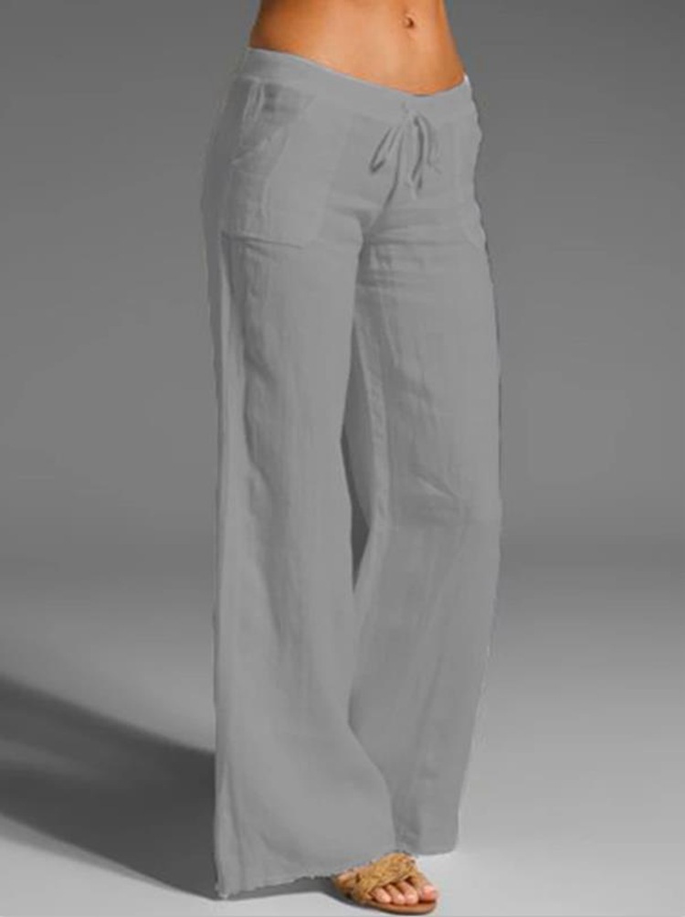 Womens Solid Color Cotton Linen Wide Leg Pants - Image 4