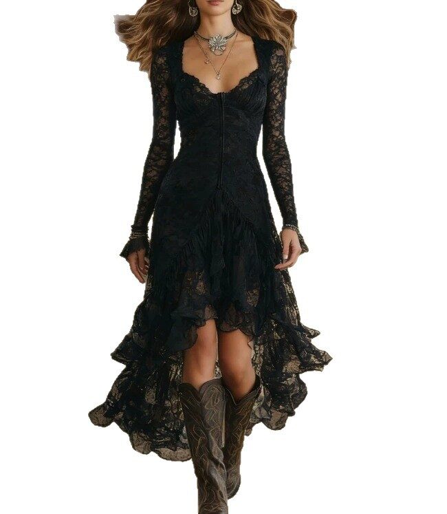 The Laurene Long Sleeve Square Neck Lace Dress Detail – La Rose Couture Dresses & Gowns