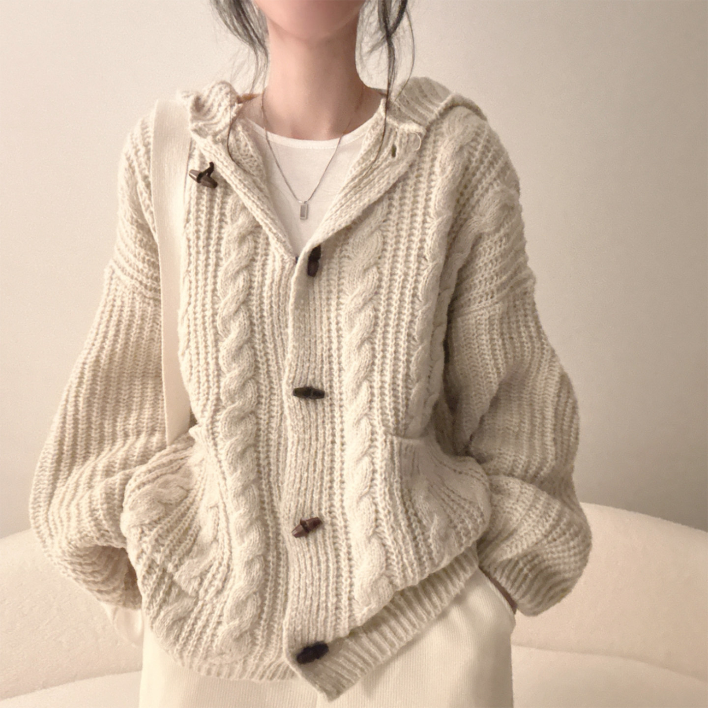 Women's Plaid Hooded Sweater Coat