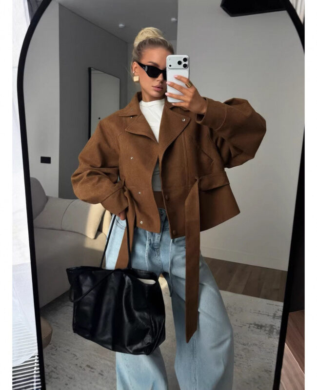 The Oceane Faux Suede Biker Jacket Detail – La Rose Couture Coats & Jackets