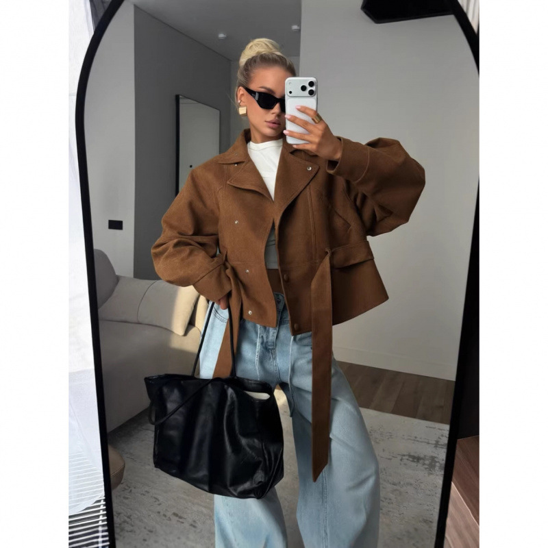 Womens Faux Suede Biker Jacket - Image 2