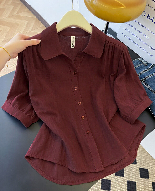 The Morgane Pure Cotton Double Layer Gauze Half Sleeve Casual Shirt Detail – La Rose Couture Tops & Blouses