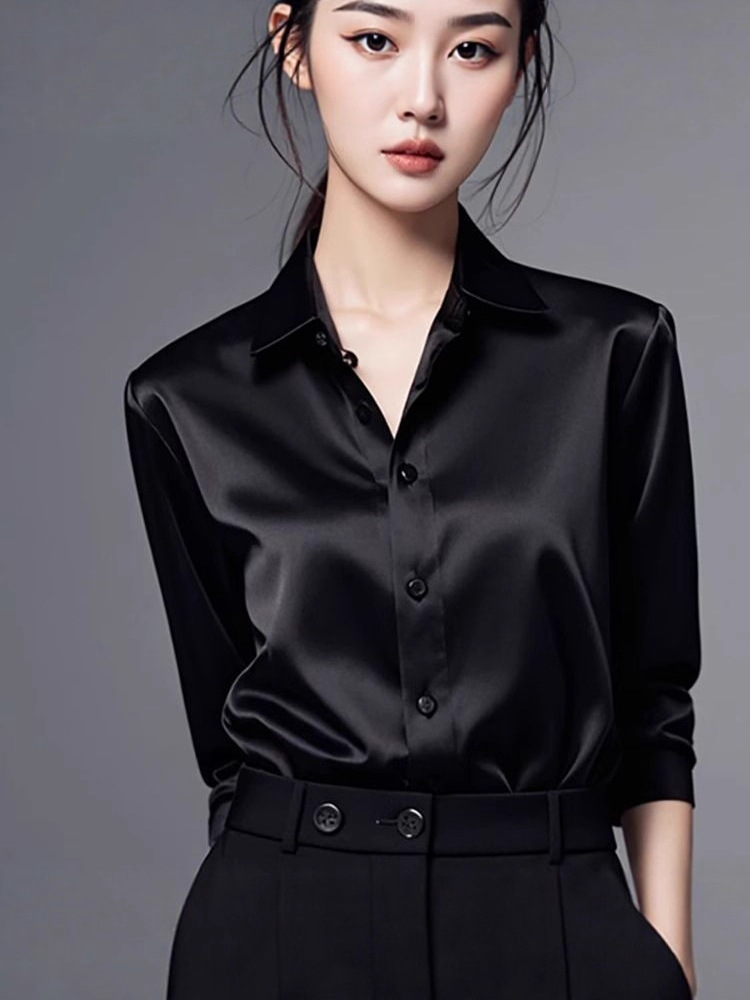Womens Long Sleeve Satin Shirt - Image 5