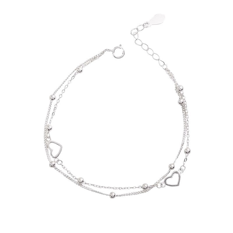 S925 Sterling Silver Double-Layer Heart Pendant Bracelet - Image 4