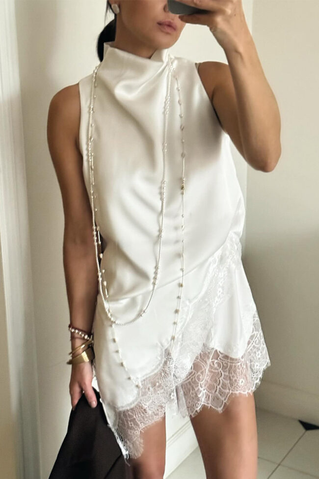 The Amelie Lace Trim Satin Vest – La Rose Couture Tops & Blouses