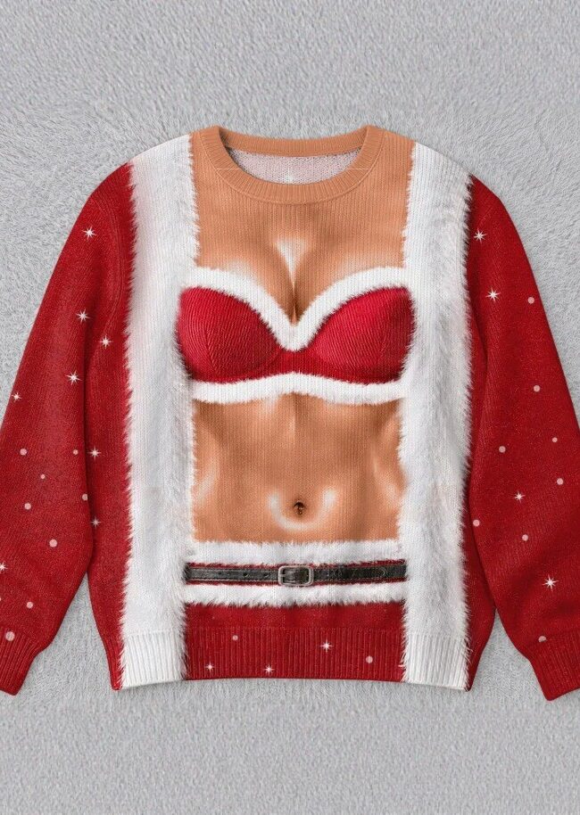 The Valentine 3d Printed Christmas Sweater Pullover Fleece Knit Top Detail – La Rose Couture Tops & Blouses