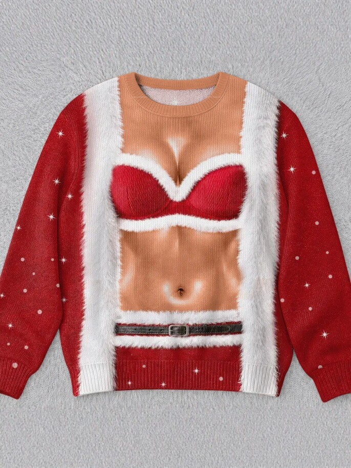 Womens 3D Printed Christmas Sweater Pullover Fleece Knit Top - Image 5