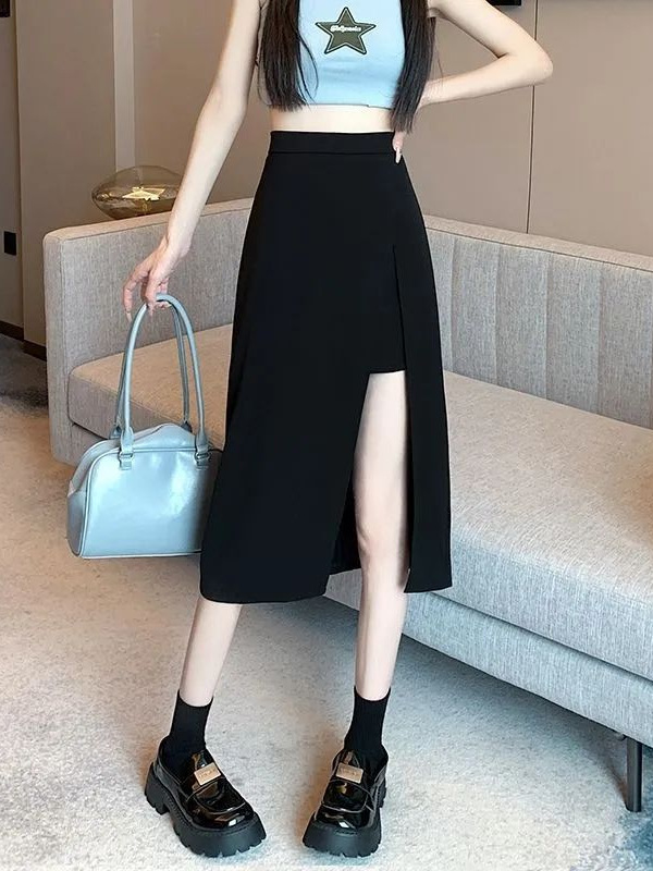 Irregular Split A-Line Skirt with Safety Shorts - Image 3
