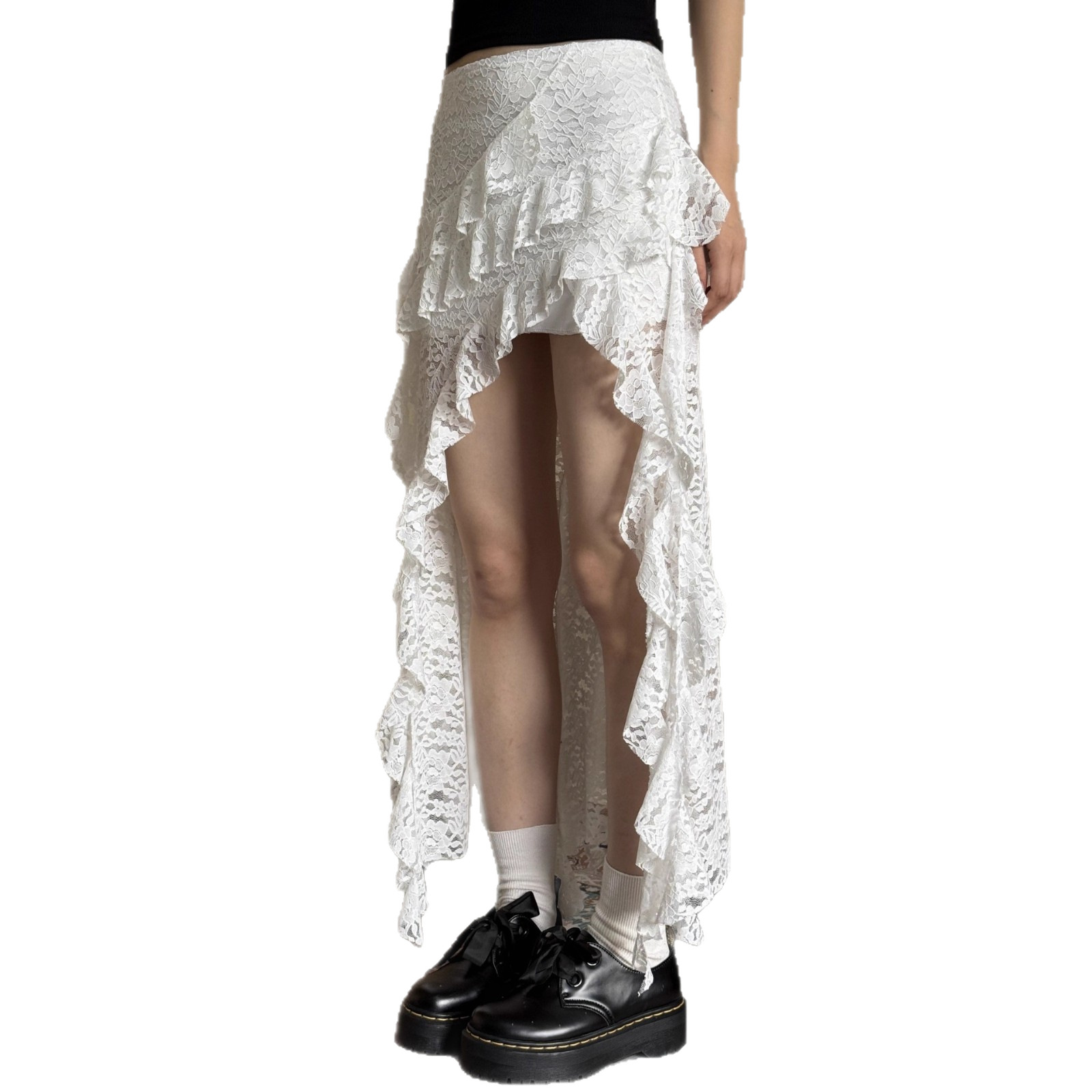 Women's Layered Mesh Overskirt with Irregular Hem and Lace Detail - Image 4