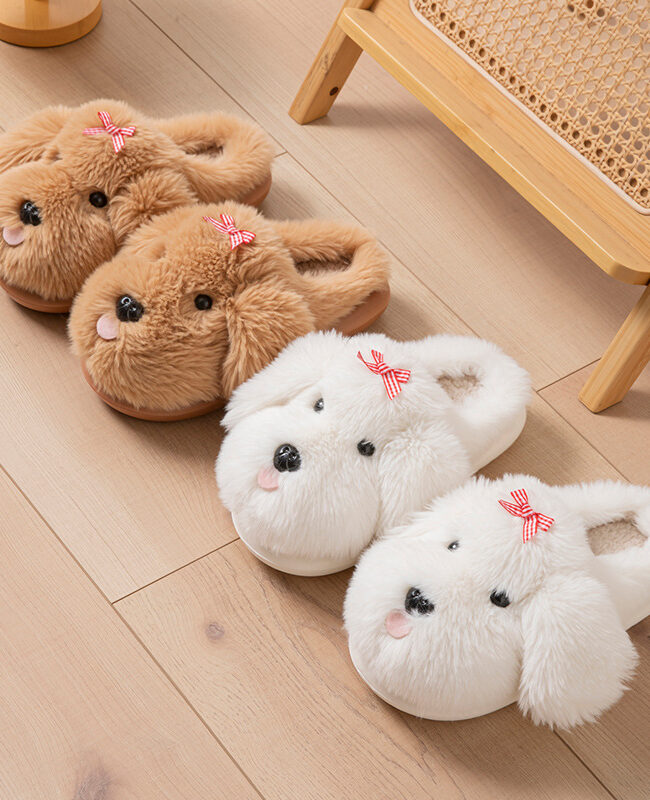 The Noemie Maltese Puppy Plush Home Slippers Detail – La Rose Couture Shoes & Footwear