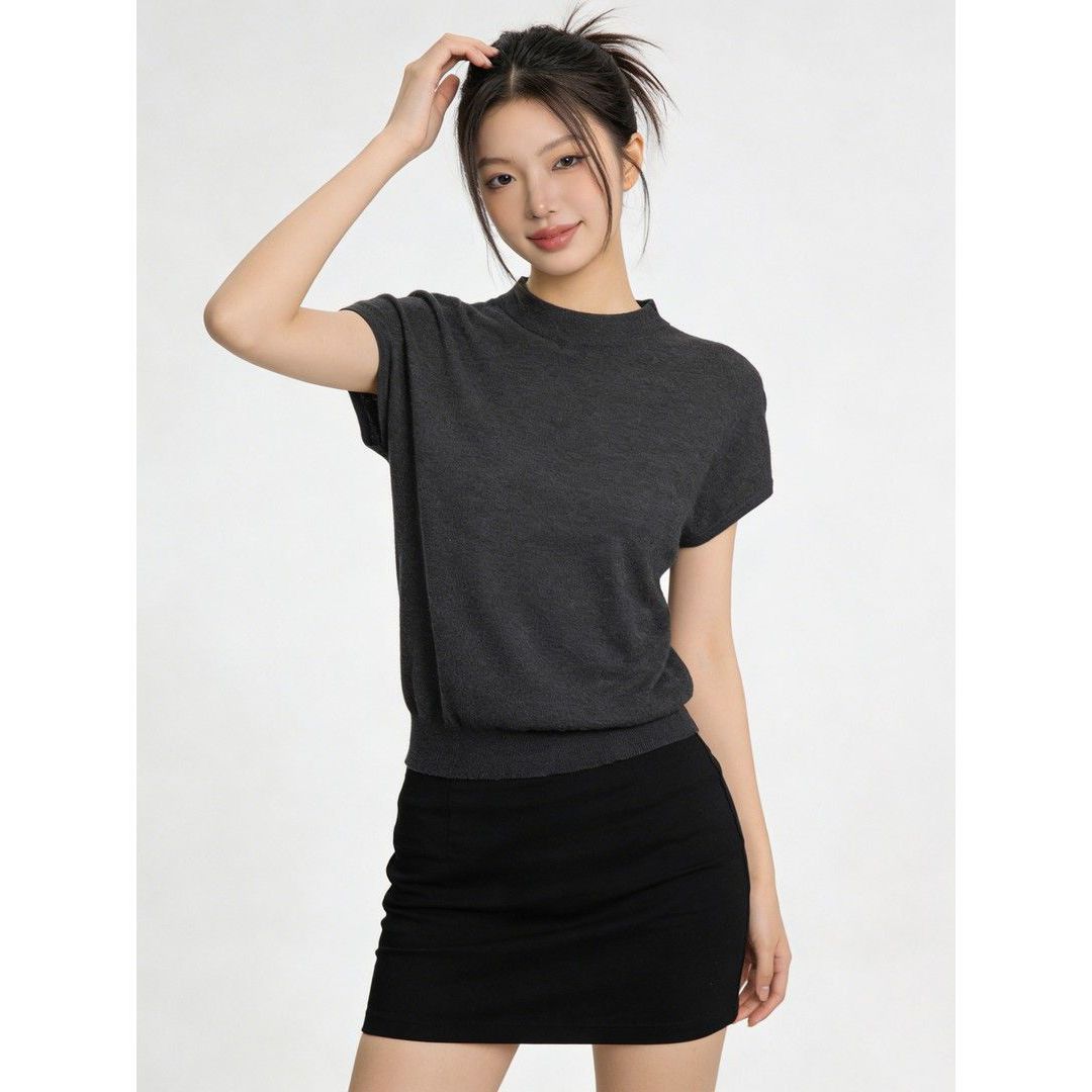 Womens Half Turtleneck Knit T-Shirt