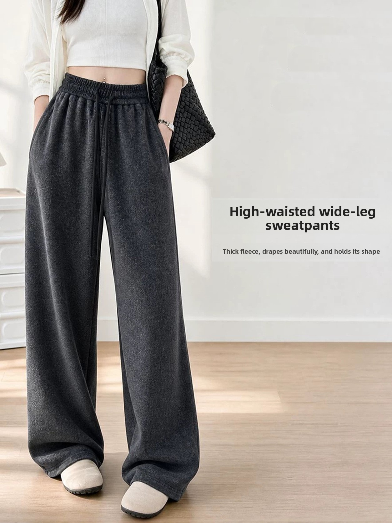 Womens High-Waisted Wide-Leg Casual Pants