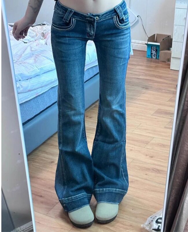 The Nina Retro Flared Denim Pants Detail – La Rose Couture Trousers & Skirts