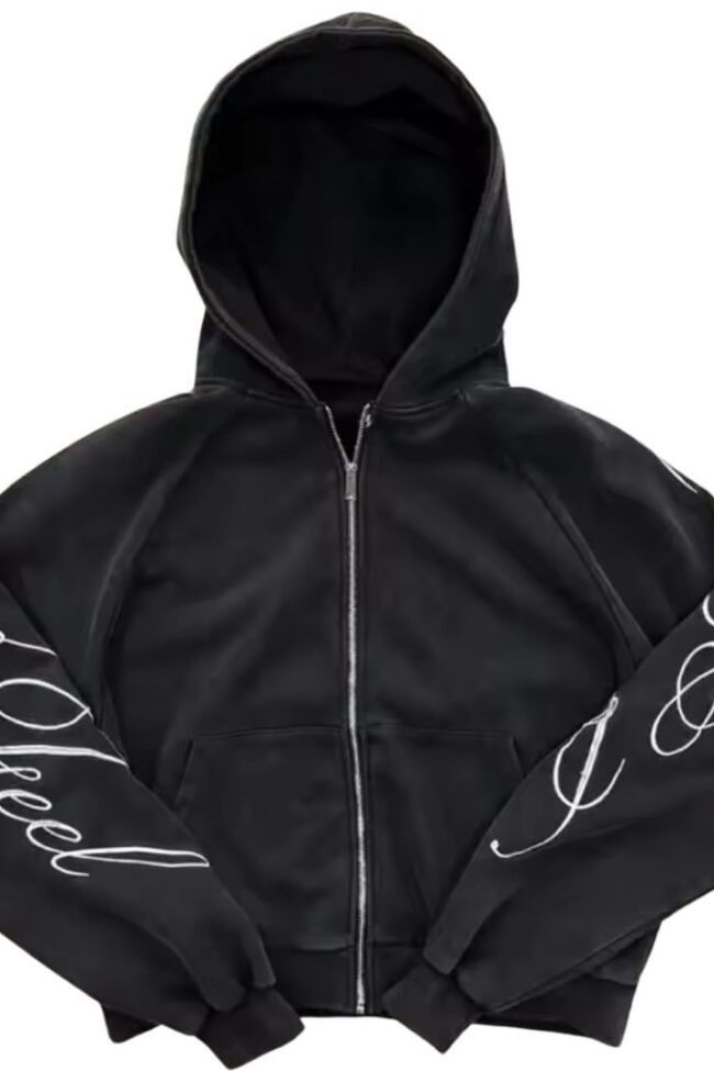 The Aurore Letter Print Hooded Sweatshirt Detail – La Rose Couture Tops & Blouses