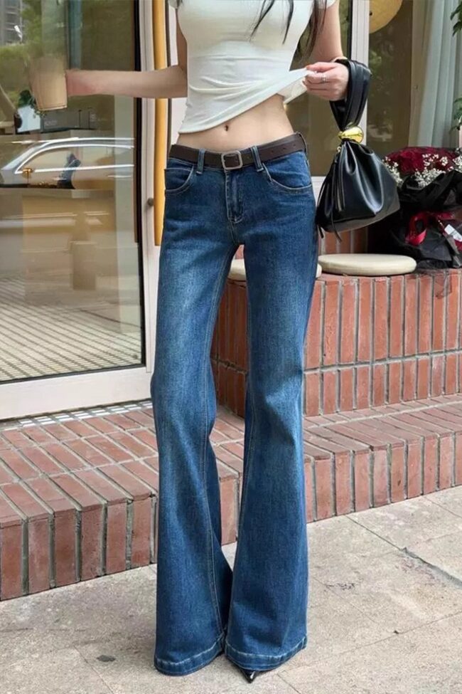 Retro Flared Stretch Jeans Detail – La Rose Couture Trousers & Skirts