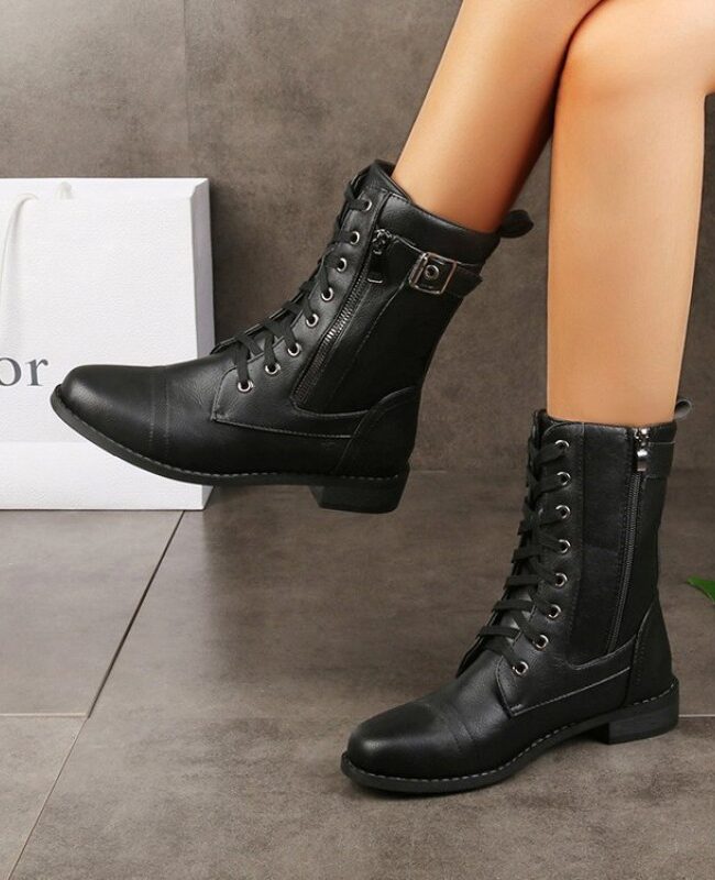 The Yvette Low Heel Round Toe Side Zipper Ankle Boots Detail – La Rose Couture Shoes & Footwear