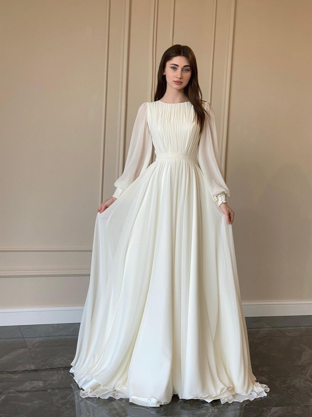 French Palace Style Chiffon Flared Princess Dress