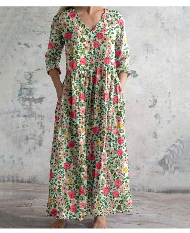 The Hortense Printed Casual Loose Long Sleeve Dress Detail – La Rose Couture Dresses & Gowns