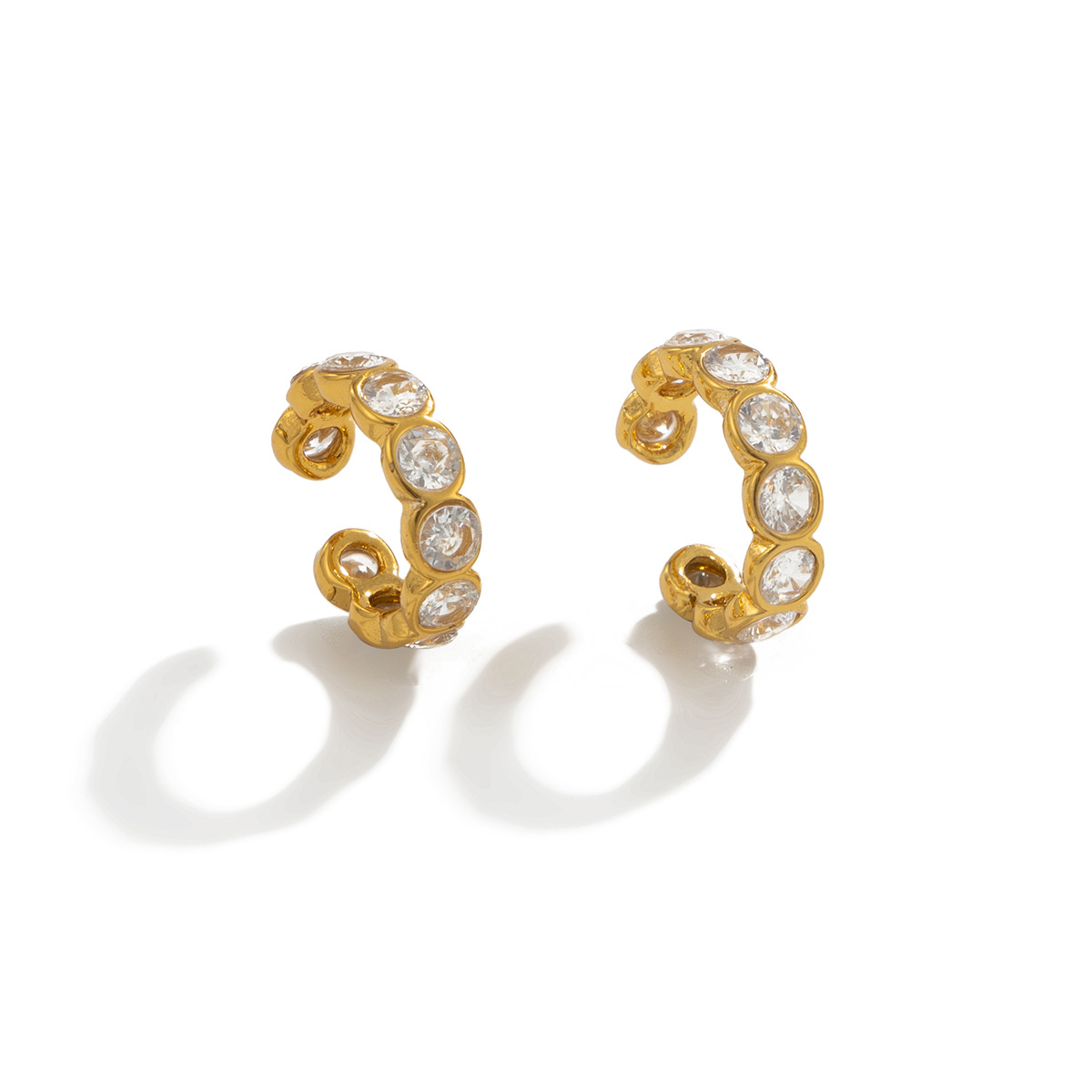 micro-paved zircon geometric stainless steel ear clips - Image 2