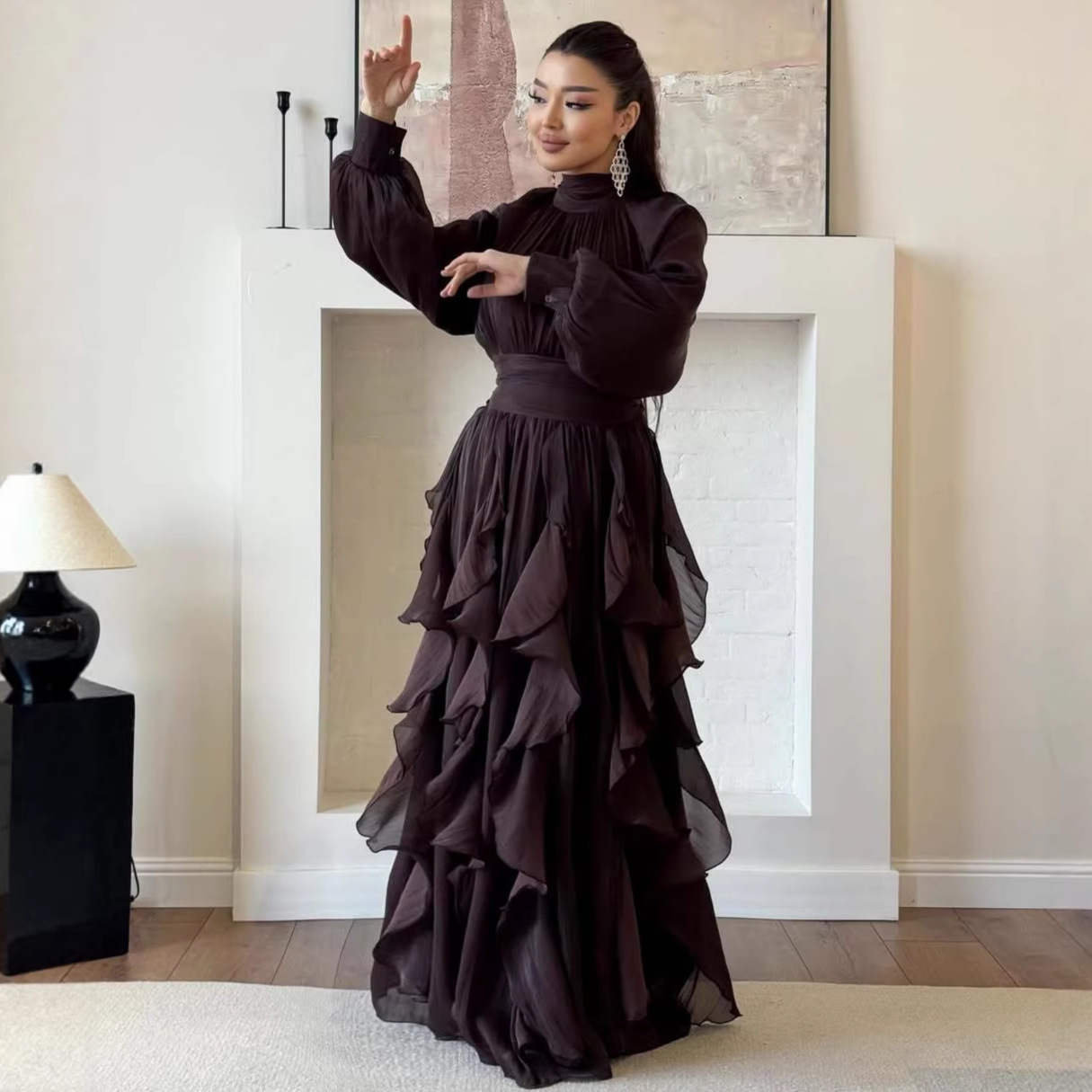 Elegant Ruffle Pleated Dress