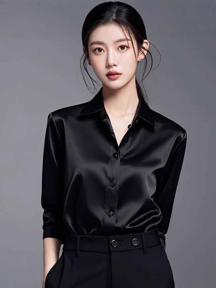 Womens Long Sleeve Satin Shirt