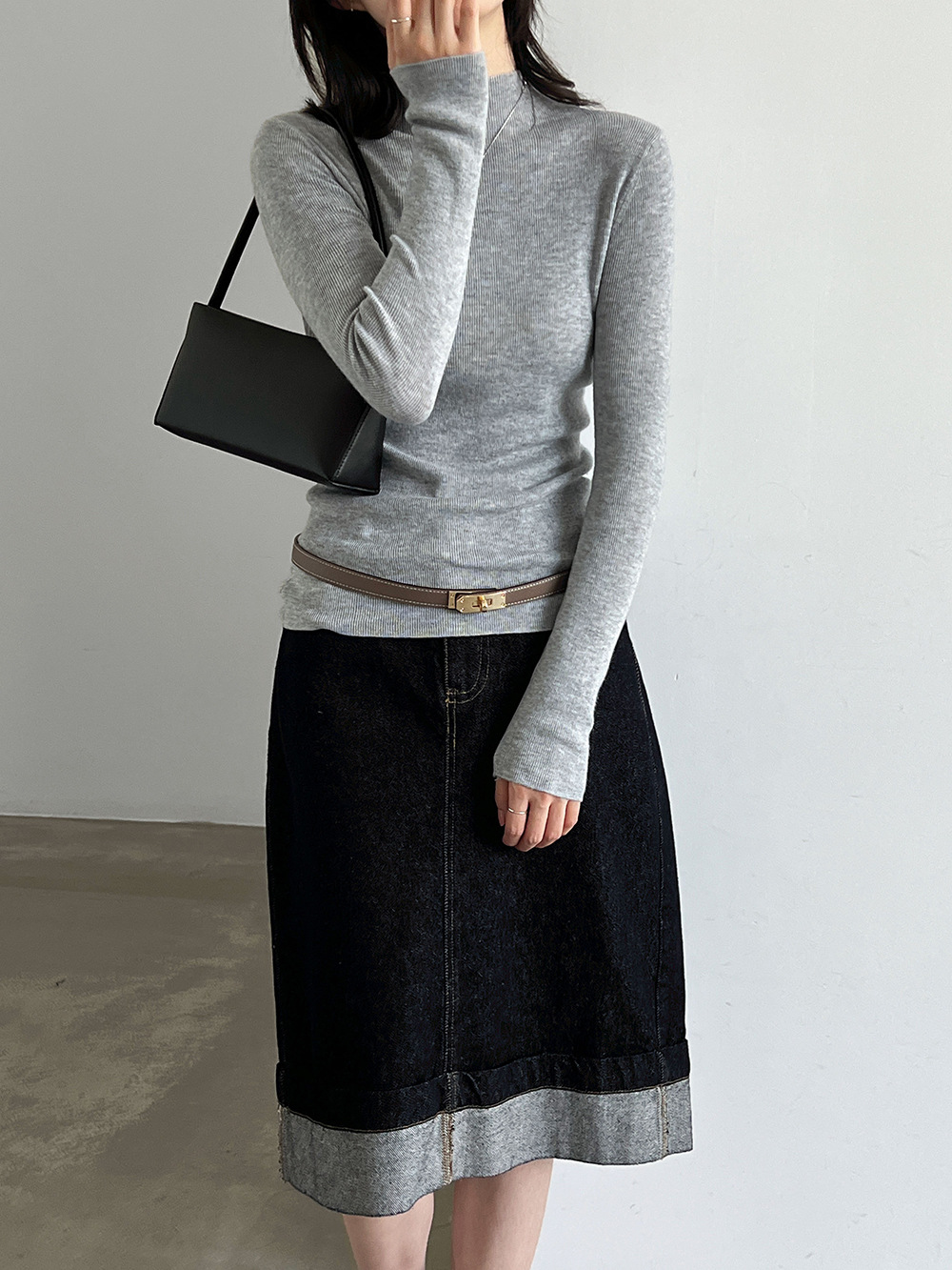Womens Half-High Collar Knitted Sweater - Image 2