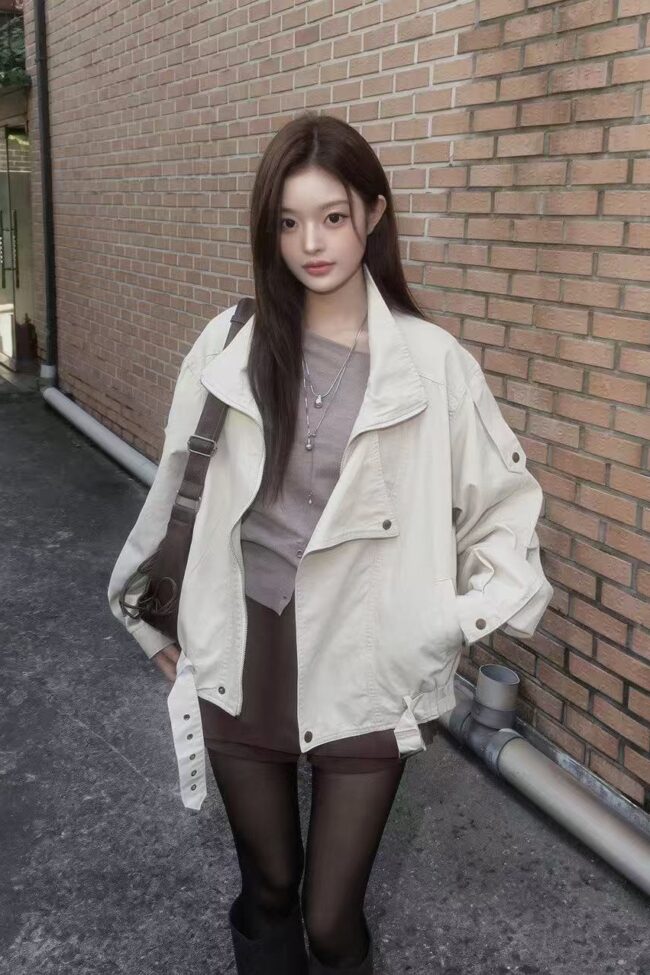 The Garance Stand Collar Relaxed Fit Woven Jacket Detail – La Rose Couture Coats & Jackets
