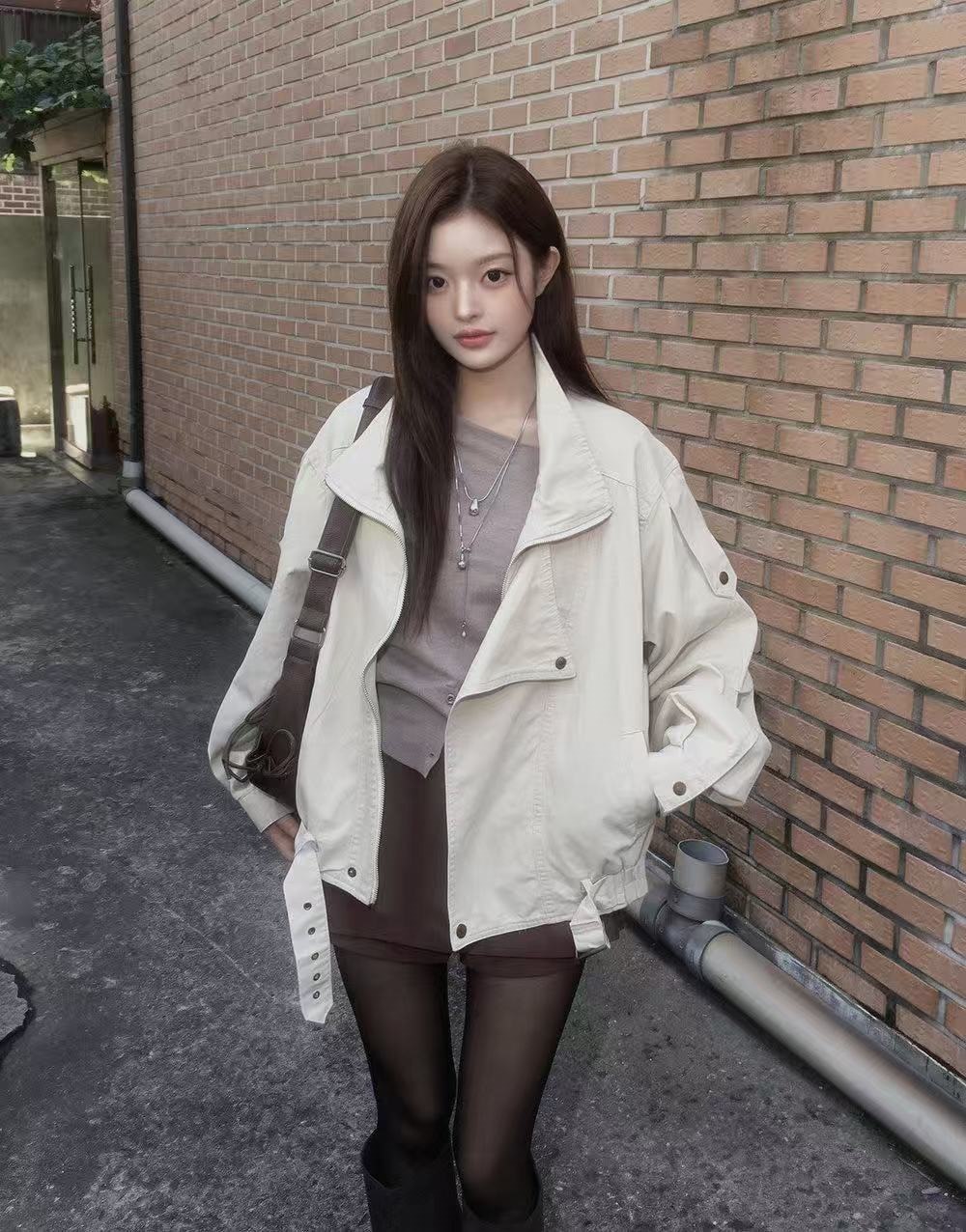 Stand Collar Relaxed Fit Woven Jacket - Image 4