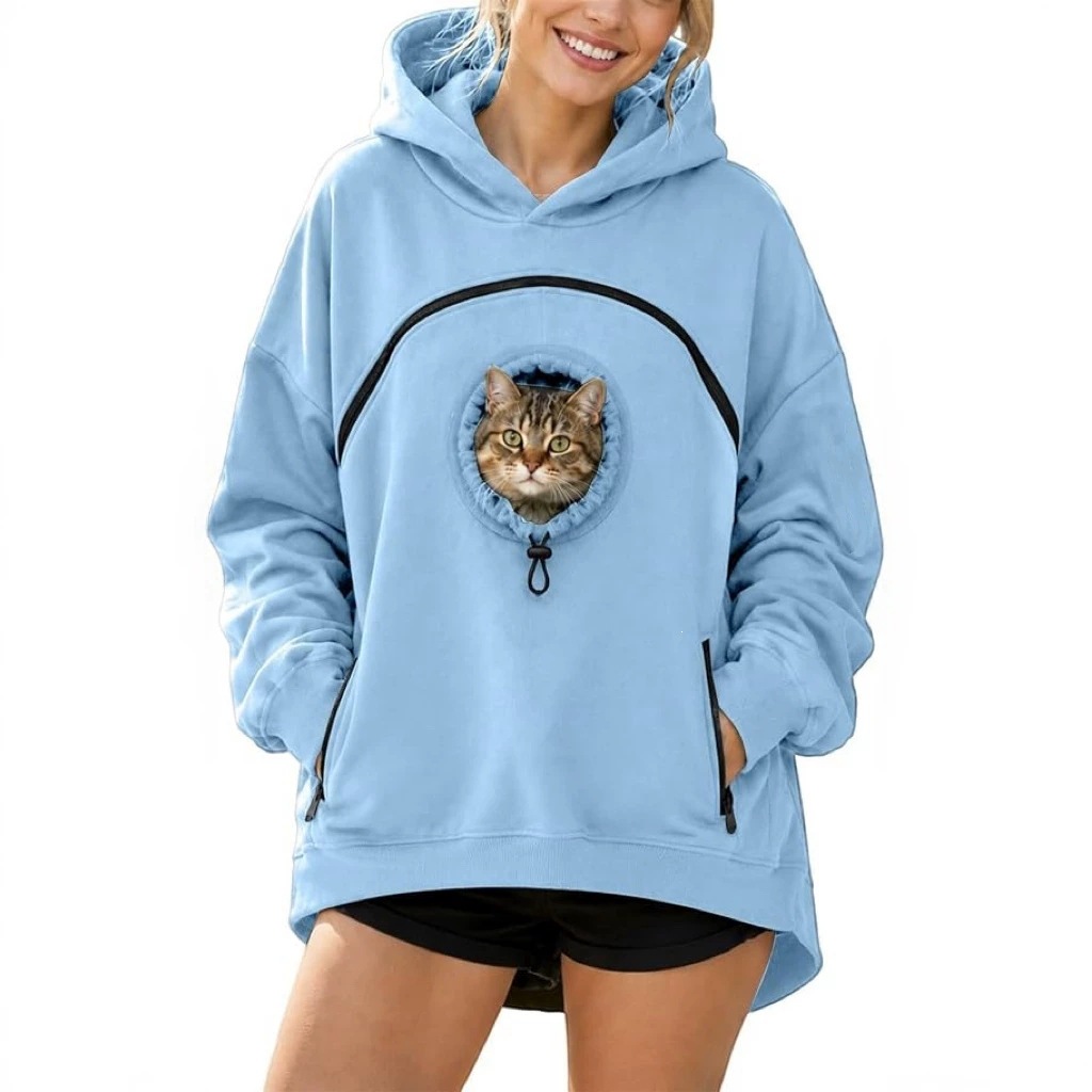 Womens Long Sleeve Hoodie with Pet Pocket - Image 4